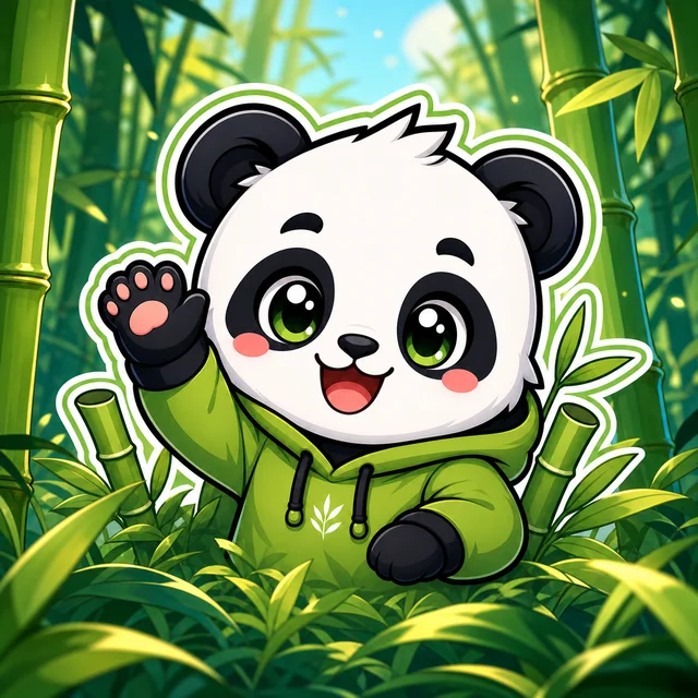 Logo Vulpine : un panda qui salue dans la bambouseraie